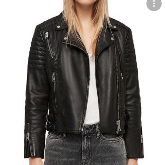 AllSaints Papin leather jacket Size US 2 black - Picture 2 of 8